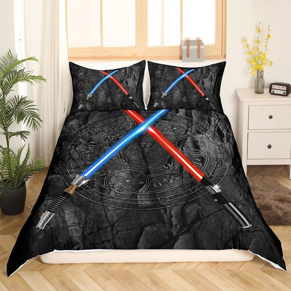 3D Neon Blue Red Bedding Set 3Pcs Queen Sz